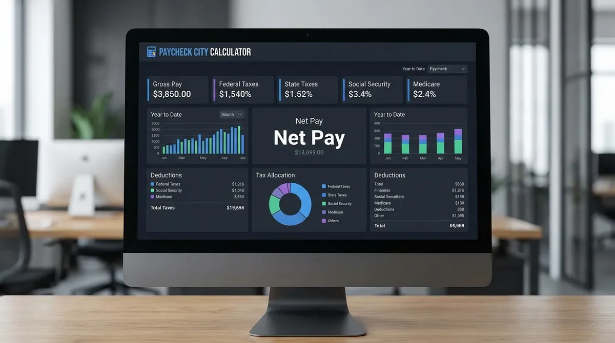 Visual breakdown of gross pay vs net pay showing taxes and deductions.